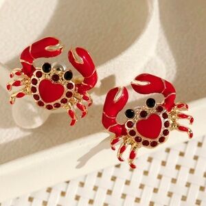 Cubic Zirconia Heart Red Crab Earrings